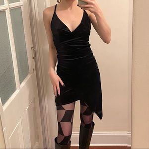 Black Velvet Mini Wrap Asymmetrical Dress